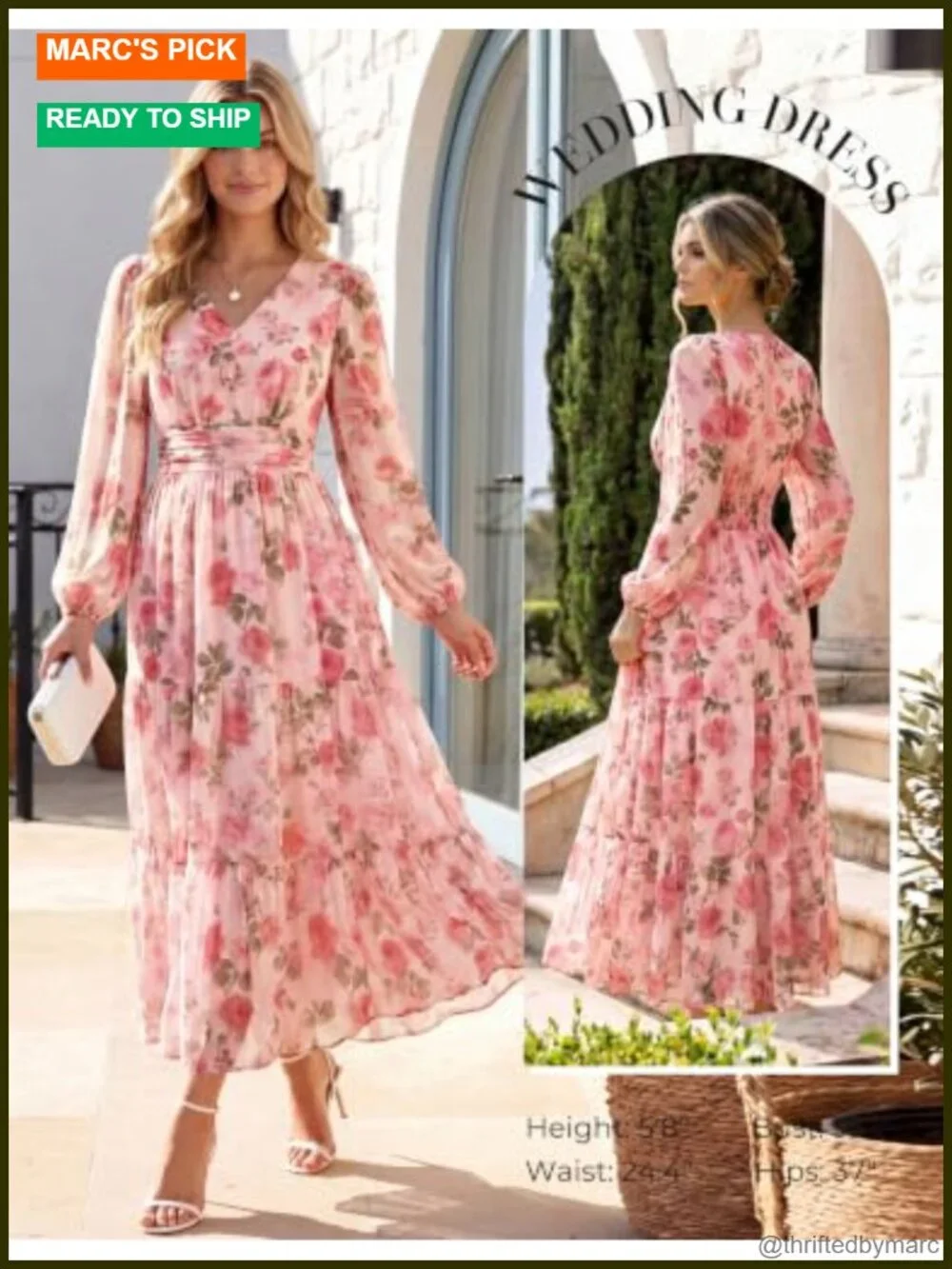 Floral Maxi Dress Long Sleeve V-Neck Fit and Flare with Pockets Wedding Guest
